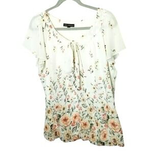 Sarah Michelle Prairie Blouse Tie Neck‎ Floral Sheer Flutter Sleeves Size L